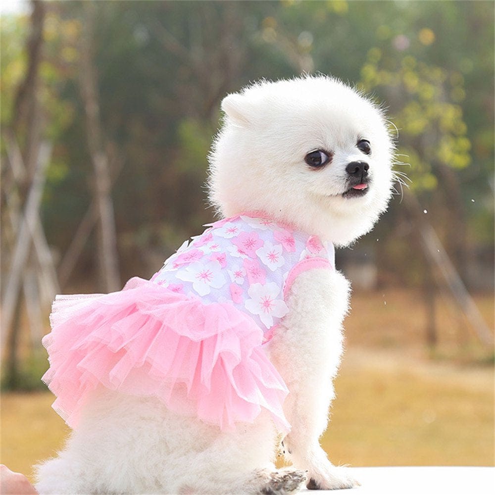 1 Pack Dog Dresses for Small Dogs, Summer Cute Tutu Princess Dress Pet Skirt Apparel Puppy Clothes Costume Peach Blossom Cat Dress Outfits for Yorkie Teacup Tiny Dog Chihuahua, White (XS) Animals & Pet Supplies > Pet Supplies > Cat Supplies > Cat Apparel WGR M Pink 