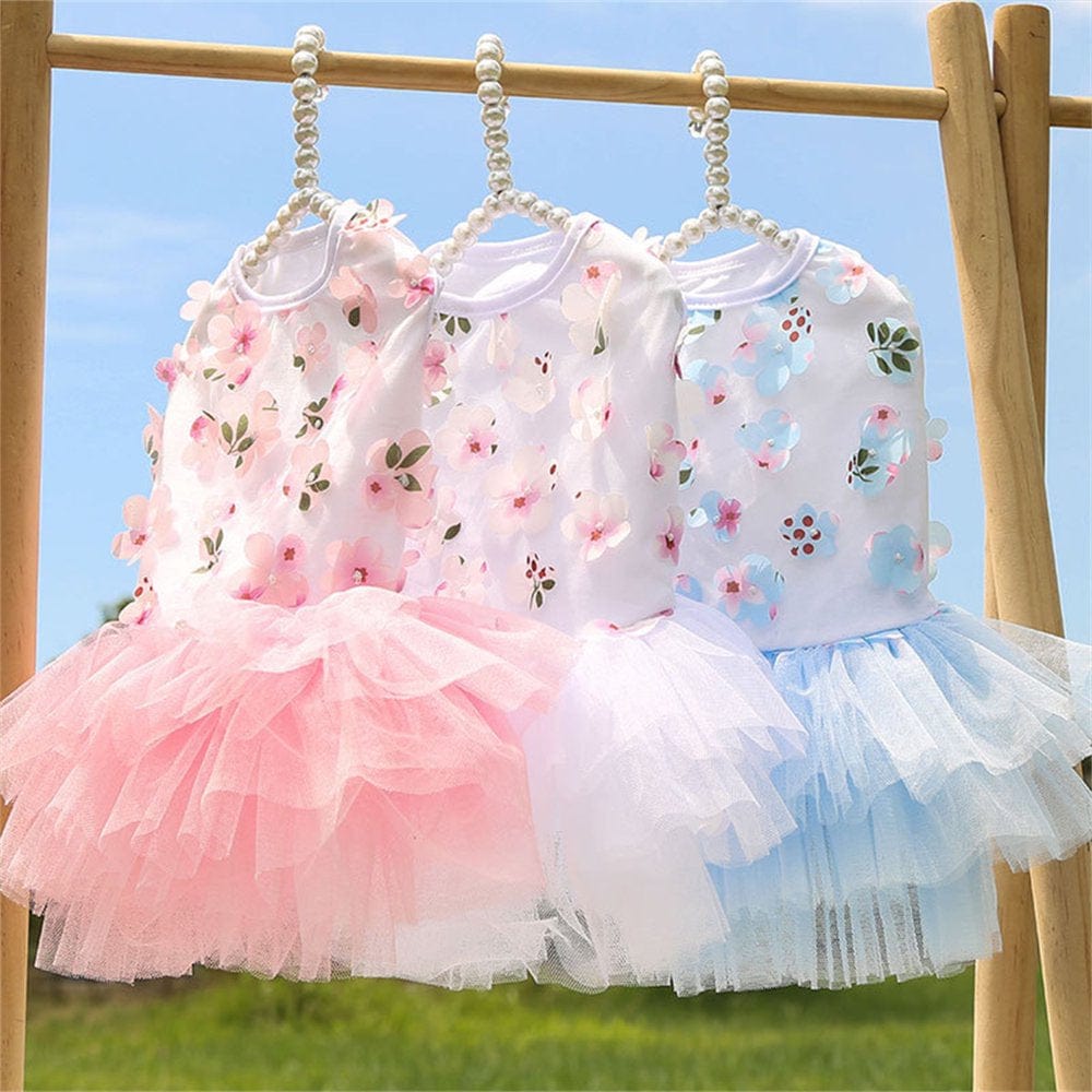 1 Pack Dog Dresses for Small Dogs, Summer Cute Tutu Princess Dress Pet Skirt Apparel Puppy Clothes Costume Peach Blossom Cat Dress Outfits for Yorkie Teacup Tiny Dog Chihuahua, White (XS) Animals & Pet Supplies > Pet Supplies > Cat Supplies > Cat Apparel WGR   