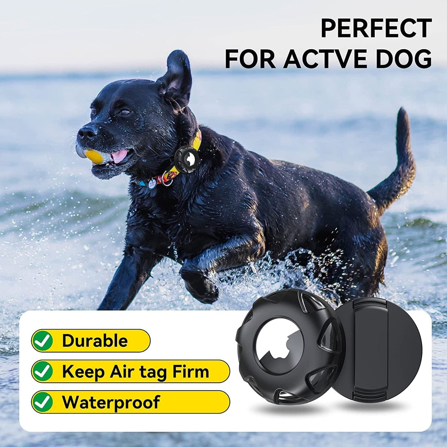 1 Pack Waterproof Airtag Dog Collar Holder, Durable Plastic Swivel Cover Case for Apple Tag, Airtag Case for Dog Cat Collars, 4 Different Sized Snap, Fit Most Collar Widths (Black)
