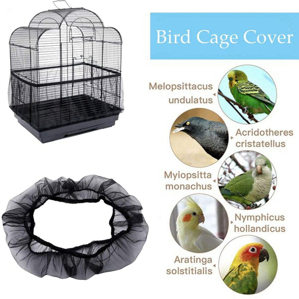 1 Pcs Bird Cage Cover Bird Cage Net Covers Adjustable Nylon Mesh Skirt Netting Accessories Black Animals & Pet Supplies > Pet Supplies > Bird Supplies > Bird Cage Accessories Laidan   