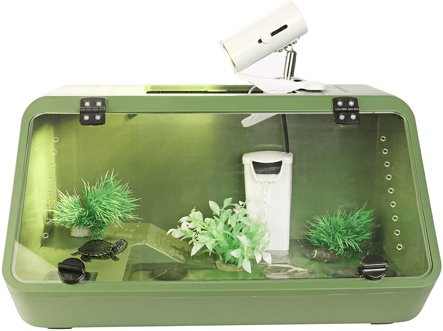 1 Set 19” X 10” X 10” Calpalmy Reptile and Amphibian Habitat with Removable Food Tray + 1 Set 2.8" X 1.5" X 6.3" Calpalmy 3W Ultra-Silent In-Tank Filter with 3 Filter Cartridges Animals & Pet Supplies > Pet Supplies > Reptile & Amphibian Supplies > Reptile & Amphibian Habitats CALPALMY   