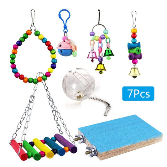 1 Set Bird Parrot Toys Swing Chewing Hanging Bell Rope Cage Hammock Bird Parakeet Cockatiels Perches for Play Gym Playgr