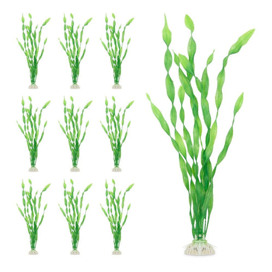 10 Pack Green Plastic Artificial Fake Faux Aquarium Plants for Fish Tank Decorations and Accessories, 12 In.