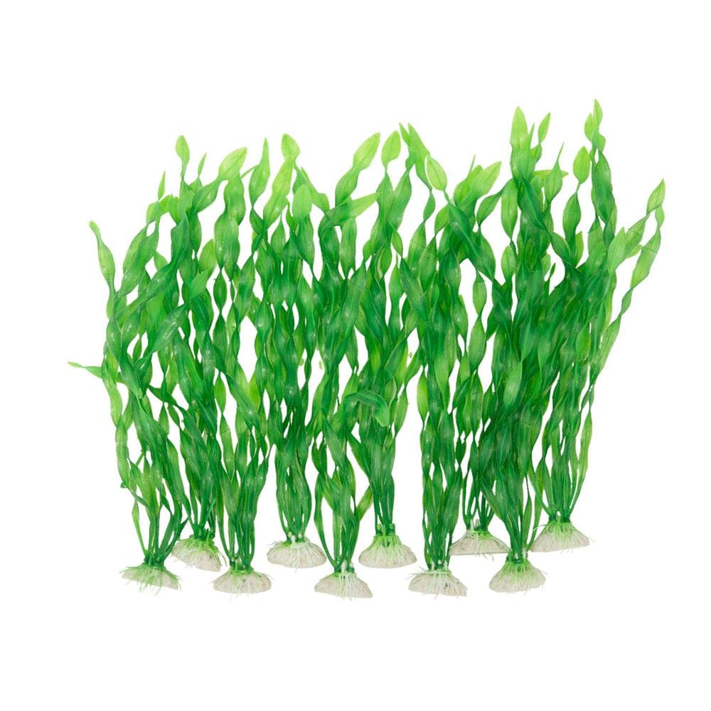 10 Pack Green Plastic Artificial Fake Faux Aquarium Plants for Fish Tank Decorations and Accessories, 12 In.