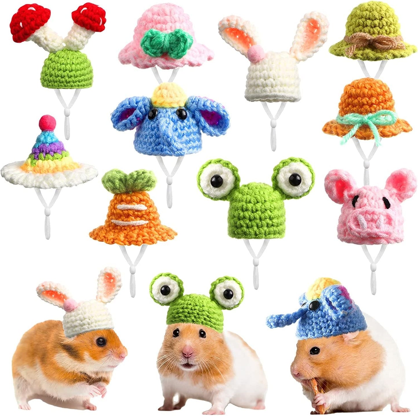 10 Pcs Hamster Hat Small Animals Cute Tiny Hat Mini Hand Knitted Hats for Snakes Pets Bearded Dragon Guinea Pig Bunny Costume Accessories Holiday Parties Animals & Pet Supplies > Pet Supplies > Dog Supplies > Dog Apparel Kajaia   