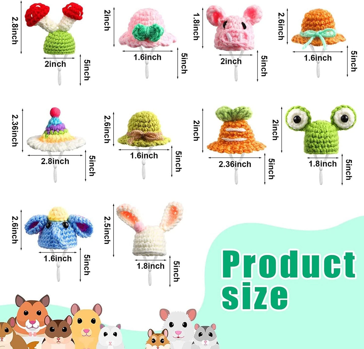 10 Pcs Hamster Hat Small Animals Cute Tiny Hat Mini Hand Knitted Hats for Snakes Pets Bearded Dragon Guinea Pig Bunny Costume Accessories Holiday Parties Animals & Pet Supplies > Pet Supplies > Dog Supplies > Dog Apparel Kajaia   