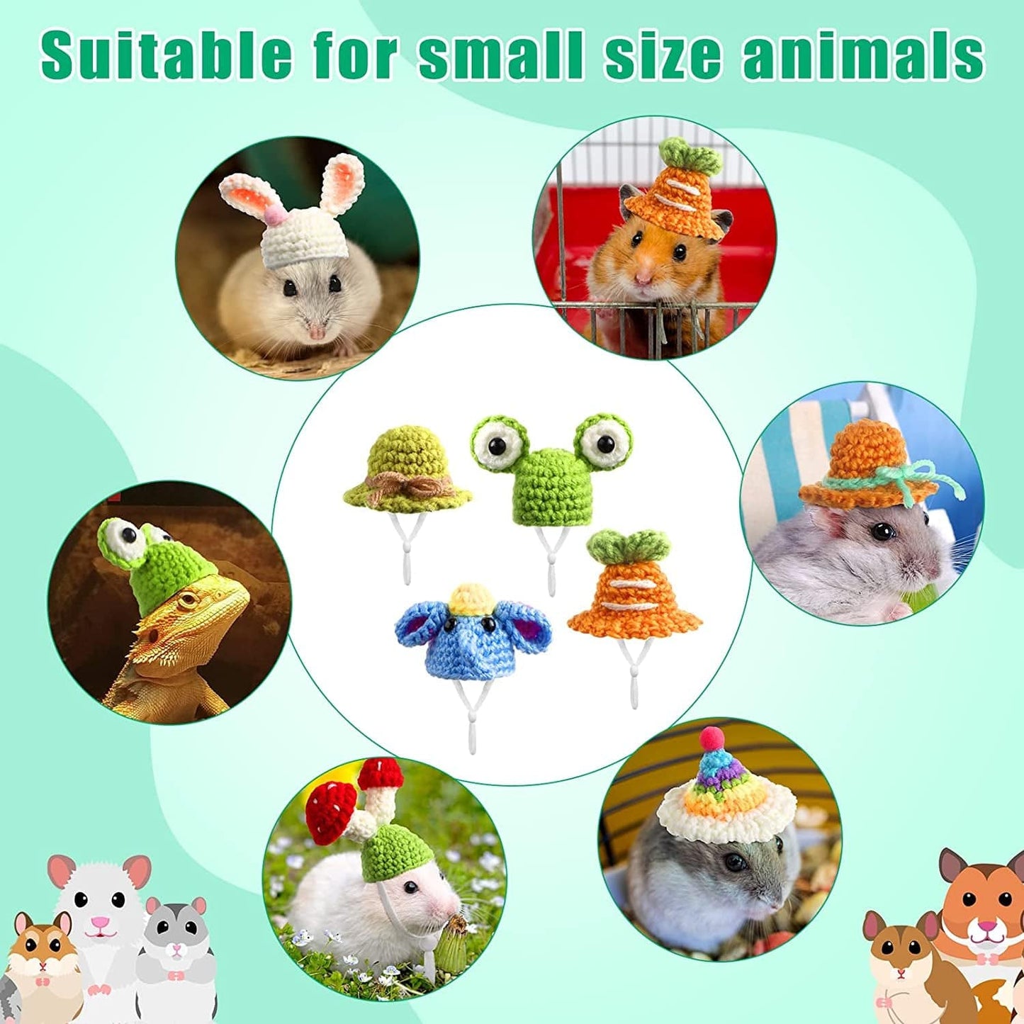 10 Pcs Hamster Hat Small Animals Cute Tiny Hat Mini Hand Knitted Hats for Snakes Pets Bearded Dragon Guinea Pig Bunny Costume Accessories Holiday Parties Animals & Pet Supplies > Pet Supplies > Dog Supplies > Dog Apparel Kajaia   