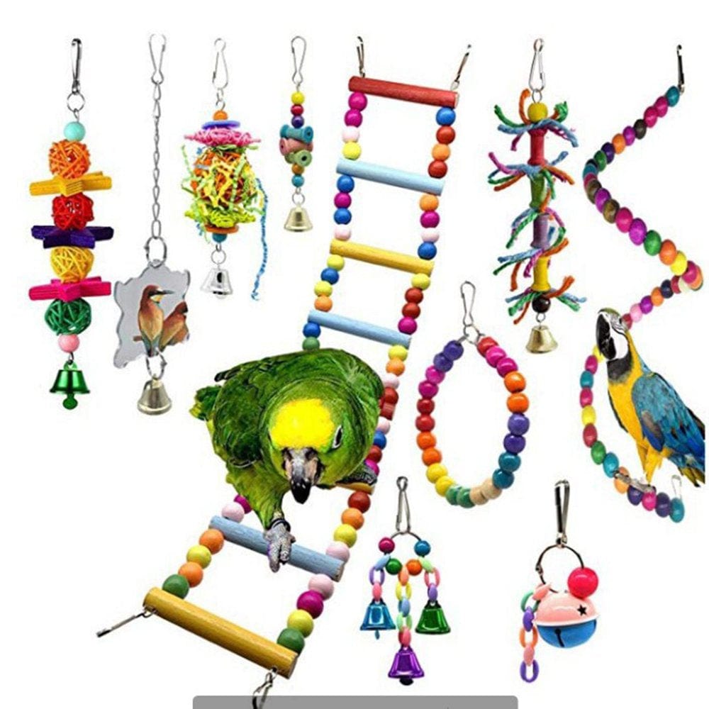 10 Pieces Bird Budgie Cage Swing Chewing Toys.Standing Hanging Perch Hammock Climbing Ladder Parrot Cage Parakeets, Parrots,Lovebirds Animals & Pet Supplies > Pet Supplies > Bird Supplies > Bird Ladders & Perches Menolana   