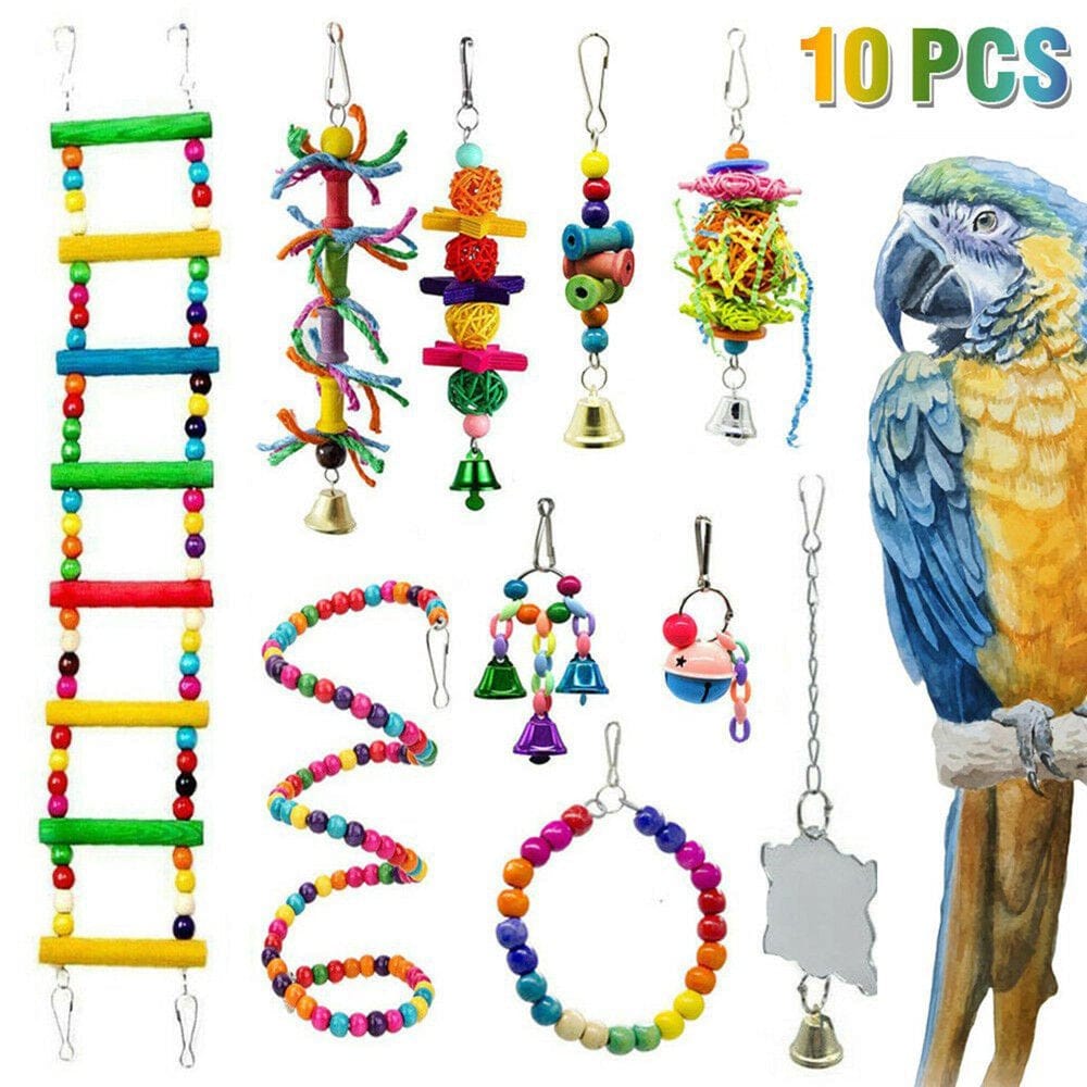 10 Pieces Bird Budgie Cage Swing Chewing Toys.Standing Hanging Perch Hammock Climbing Ladder Parrot Cage Parakeets, Parrots,Lovebirds Animals & Pet Supplies > Pet Supplies > Bird Supplies > Bird Ladders & Perches Menolana   