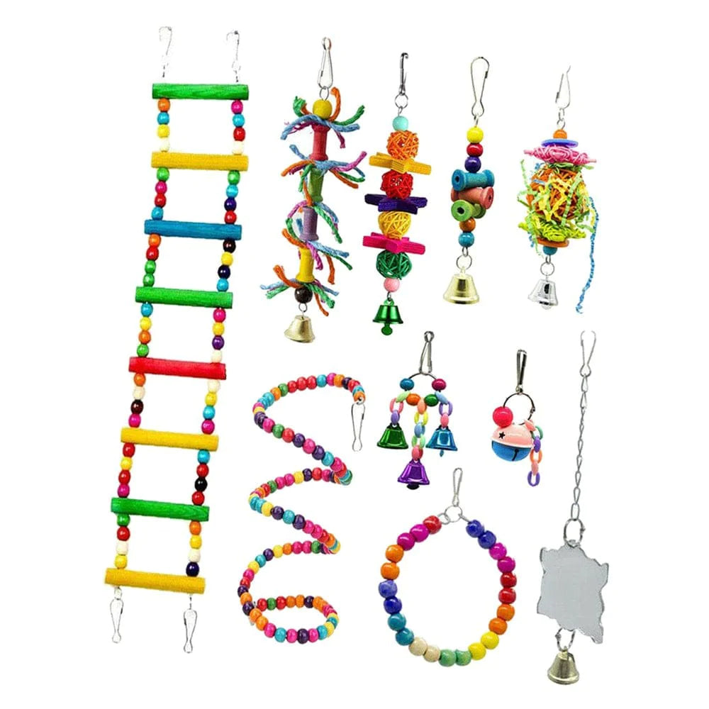 10 Pieces Bird Budgie Cage Swing Chewing Toys.Standing Hanging Perch Hammock Climbing Ladder Parrot Cage Parakeets, Parrots,Lovebirds Animals & Pet Supplies > Pet Supplies > Bird Supplies > Bird Ladders & Perches Menolana   