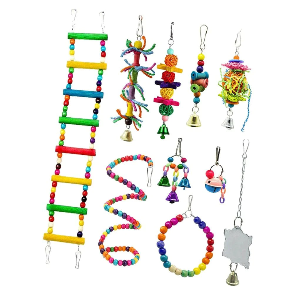 10 Pieces Bird Budgie Cage Swing Chewing Toys.Standing Hanging Perch Hammock Climbing Ladder Parrot Cage Parakeets, Parrots,Lovebirds Animals & Pet Supplies > Pet Supplies > Bird Supplies > Bird Ladders & Perches Menolana   