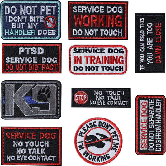 10 Pieces Service Dog K9 Please Don'T Pet Me in Training No Touch Full Embroidered Badge Emblem Patch for Service Dogs Harness Vest Clothes Animals & Pet Supplies > Pet Supplies > Dog Supplies > Dog Apparel J.CARP Service Dog  