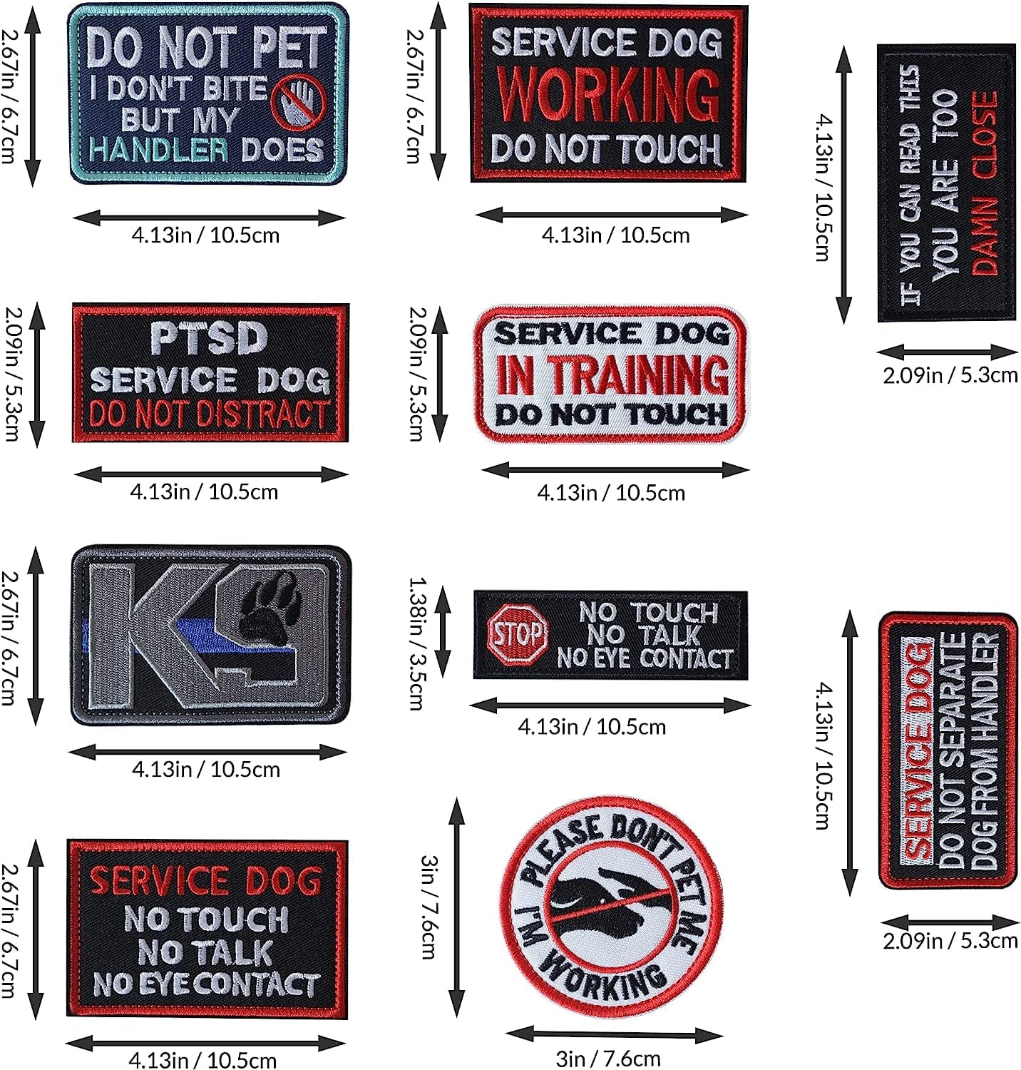 10 Pieces Service Dog K9 Please Don'T Pet Me in Training No Touch Full Embroidered Badge Emblem Patch for Service Dogs Harness Vest Clothes Animals & Pet Supplies > Pet Supplies > Dog Supplies > Dog Apparel J.CARP   