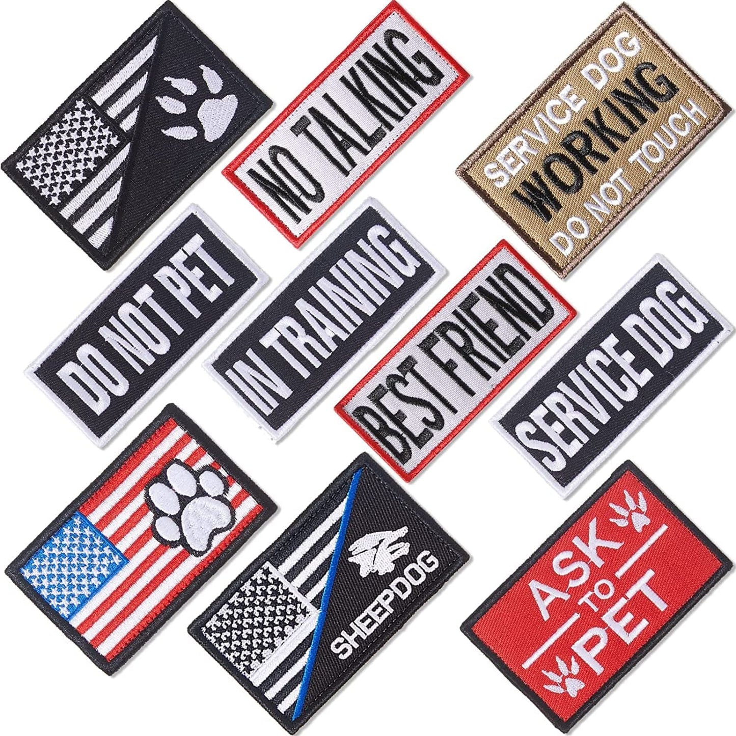 10 Pieces Service Dog Patches Ask to Do Not Pet Patch Vest Removable Tactical Pet in Training Hook and Loop Harness American Flag Patch Set (Delicate Style) Animals & Pet Supplies > Pet Supplies > Dog Supplies > Dog Apparel WILLBOND Stylish Style  