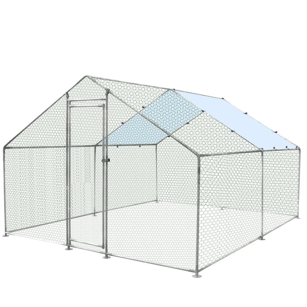 10' X 13' X 6.2' Walk in Chicken Run Coop, Galvanized Metal Chicken Kennel Poultry Cage, Outdoor Backyard Farm Covered Chicken Cage for Rabbits Ducks Cats