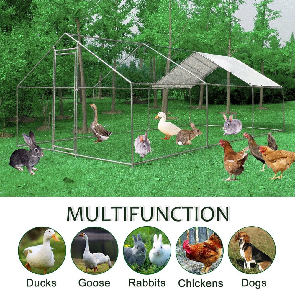 10' X 13' X 6.2' Walk in Chicken Run Coop, Galvanized Metal Chicken Kennel Poultry Cage, Outdoor Backyard Farm Covered Chicken Cage for Rabbits Ducks Cats
