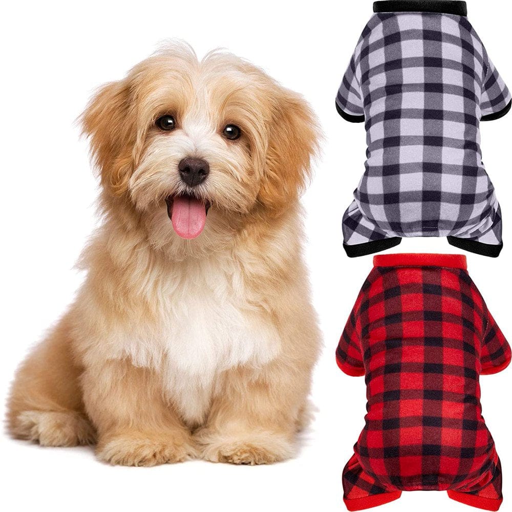 100% Cotton Buffalo Plaid Dog Clothes Puppy Pajamas Pet Apparel Cat Onesies Jammies Doggie Jumpsuits,Pet Pajamas for Dogs Red Plaid Sweaters Soft Clothes Animals & Pet Supplies > Pet Supplies > Dog Supplies > Dog Apparel No S Red 