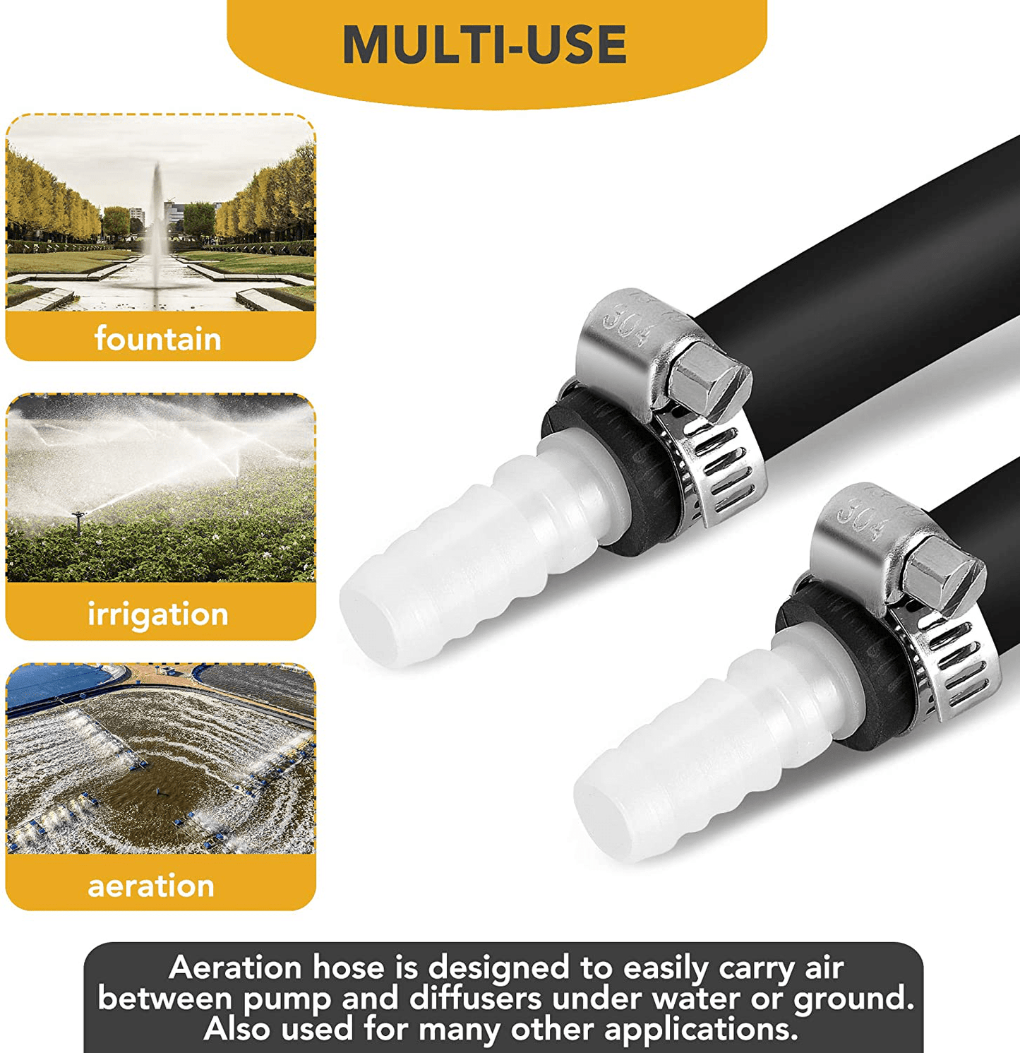 100 Feet ⅜ Inch Self Sinking Aeration Hose with Two Stainless Steel Hose Clamps and Two Menders for Easy Installation - Contractor Grade Weighted Air Line Tubing for Pond Water Lake Plumbing Animals & Pet Supplies > Pet Supplies > Fish Supplies > Aquarium & Pond Tubing LOSTRONAUT   