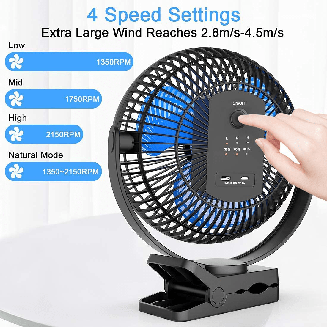 Battery Operated Clip on Fan with Camping Lantern, 4 Speeds & Timer, 10000mAh Battery Operated Clip Fan for Bed, Outdoor