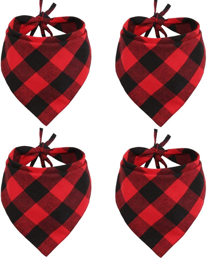 Lamphyface 4 Pcs Dog Bandana Christmas Pet Triangle Scarf Accessories Bibs Red Black Plaid Animals & Pet Supplies > Pet Supplies > Dog Supplies > Dog Apparel Jiaxing Haozhe clothing Co., Ltd. Red 4pcs Small 