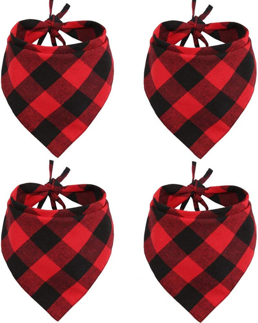 Lamphyface 4 Pcs Dog Bandana Christmas Pet Triangle Scarf Accessories Bibs Red Black Plaid Animals & Pet Supplies > Pet Supplies > Dog Supplies > Dog Apparel Jiaxing Haozhe clothing Co., Ltd. Red 4pcs Small 