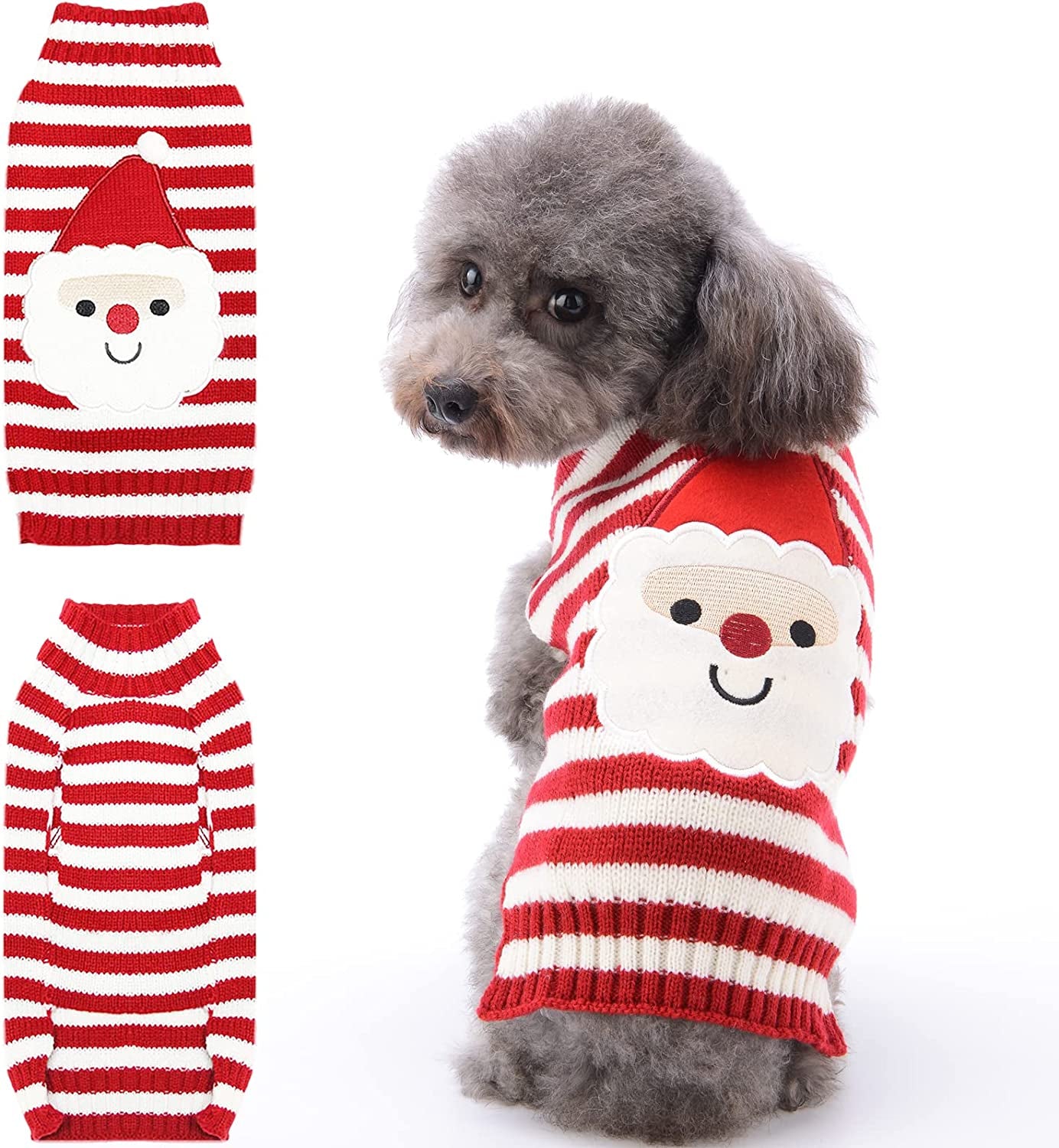 TENGZHI Dog Christmas Sweater Ugly Xmas Puppy Clothes Costume Warm Knitted Cat Outfit Jumper Cute Reindeer Pet Clothing for Small Medium Large Dogs Cats（S,Black） Animals & Pet Supplies > Pet Supplies > Dog Supplies > Dog Apparel Yi Wu Shi Teng Zhi Dian Zi Shang Wu You Xian Gong Si Santa Claus Large 