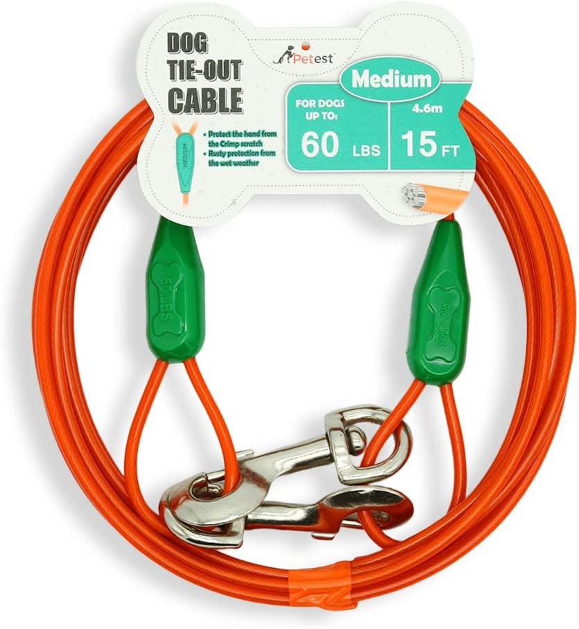 Petest 30Ft Tie-Out Cable with Crimp Cover for Heavy Dogs up to 125 Pounds Animals & Pet Supplies > Pet Supplies > Dog Supplies > Dog Apparel Petest Darkgreen & Orange 60lbs15ft 