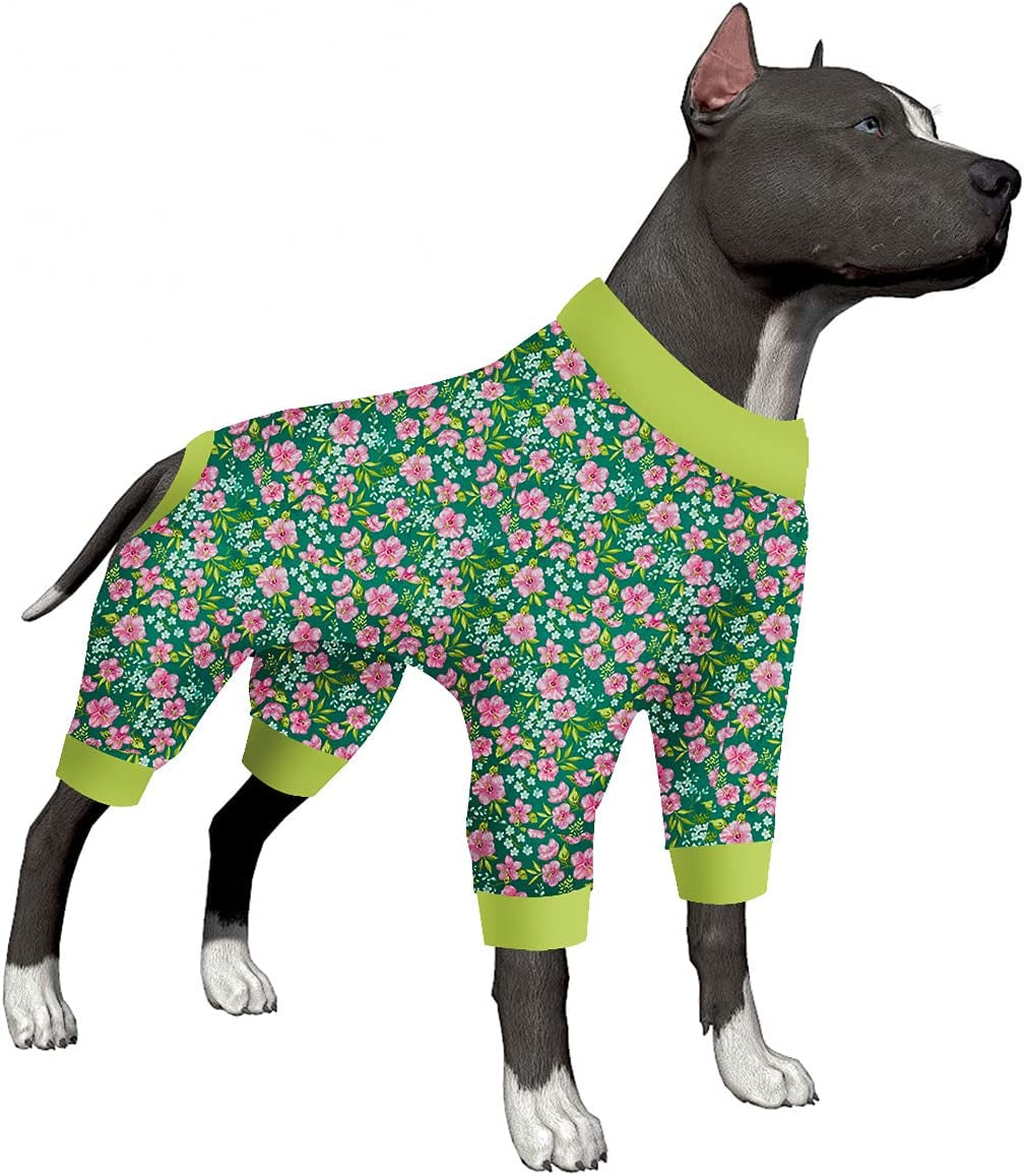 Lovinpet Pitbull Dog Pajamas, Large Dog Onesies for Surgery/Wound Care, Lightweight Stretchy Knit Fabric, Dinosaur Jungle Red Print Dog Pj'S UV Protection, Pet Anxiety Relief, Dog Costume/Xl Animals & Pet Supplies > Pet Supplies > Dog Supplies > Dog Apparel LovinPet Poolside Green XXX-Large 