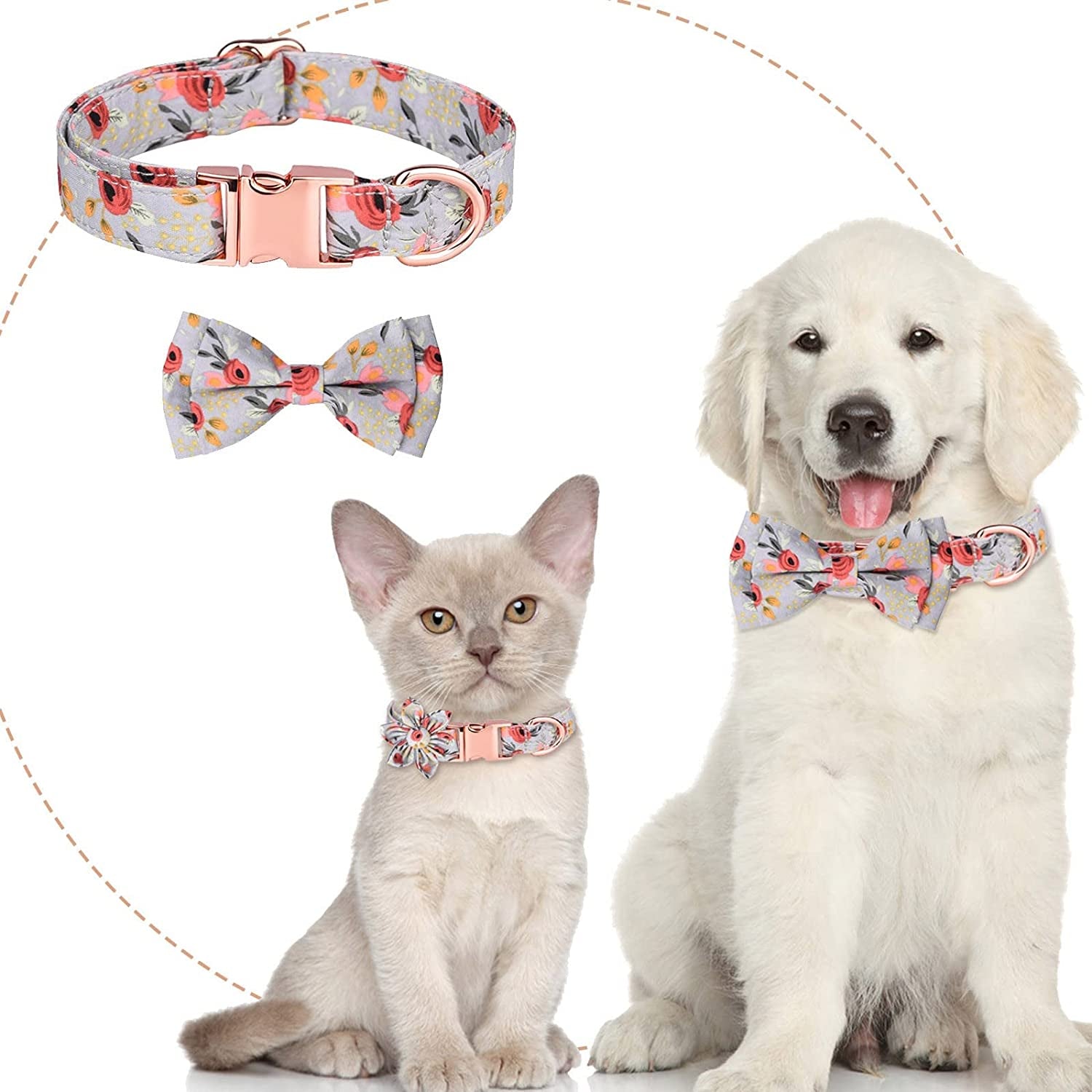 Extra Small Dog Collar with Bow Tie Male Personalized Cotton Girls Dog Collar with Metal Buckle Puppy Collars for 3 Adjustable Sizes Small Medium Large Dog Pet Gift Animals & Pet Supplies > Pet Supplies > Dog Supplies > Dog Apparel HonpraD   