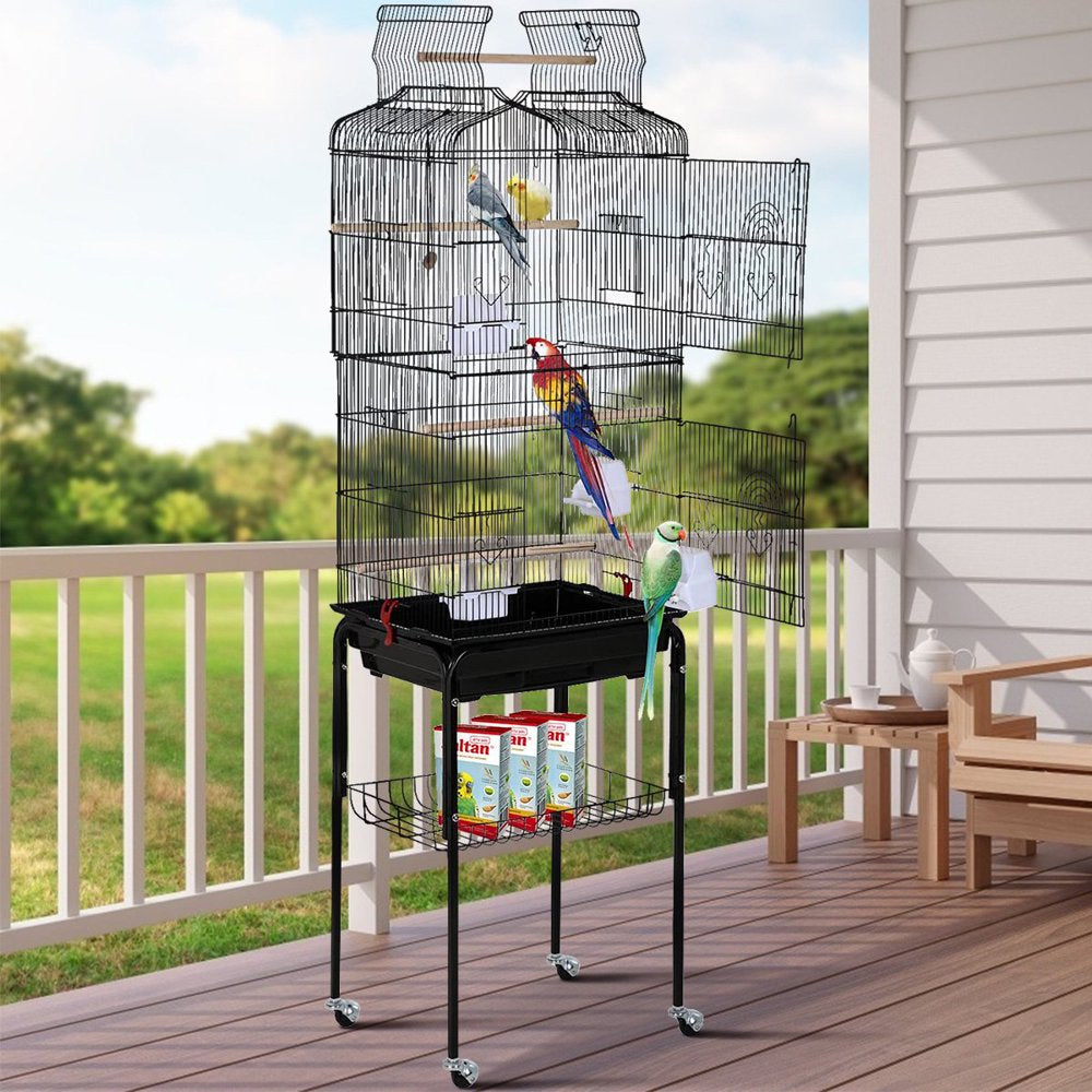 Dkeli Bird Cage with Stand Parrot Cages for Large Birds Parakeet Cage with Play Top & Rolling Stand for Medium Canaries, Lovebirds, Cockatiels, Parrots Animals & Pet Supplies > Pet Supplies > Bird Supplies > Bird Cages & Stands Dkeli Black  