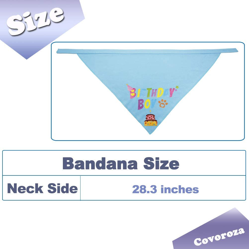 Covoroza Dog Birthday Bandana Scarfs Cute Bling Party Hat and Banner Birthday Boy Pattern for Medium to Large Dogs Blue Animals & Pet Supplies > Pet Supplies > Dog Supplies > Dog Apparel Covoroza   