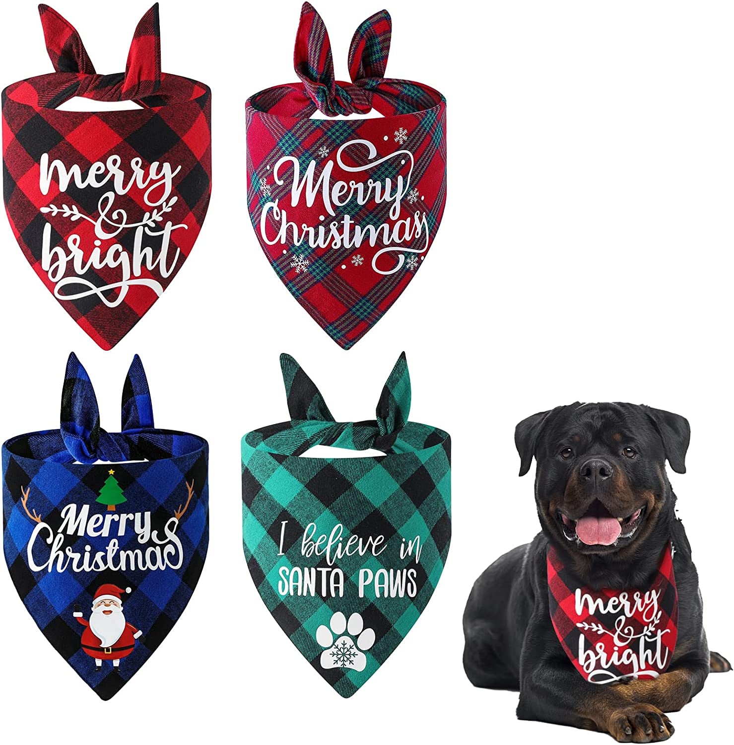 GUOYIHUA Christmas Dog Bandanas, Christmas Dog Bandana Classic Plaid Pet Scarf, Double-Layer Triangle Bibs Kerchief Merry Christmas Pet Bandana for Small Medium Large Dogs Cats Pets (Polyester, 2PCS) Animals & Pet Supplies > Pet Supplies > Dog Supplies > Dog Apparel GUOYIHUA Cotton 4PCS 