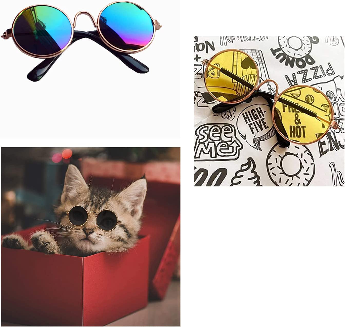 Wefash Cat Dog Sunglasses for Eye-Wear Photos Props Accessories Cosplay Glasses 3 Pieces Small Medium Cat Puppy Dog Glasses (Mix Reflective Color) Animals & Pet Supplies > Pet Supplies > Dog Supplies > Dog Apparel Wefash   