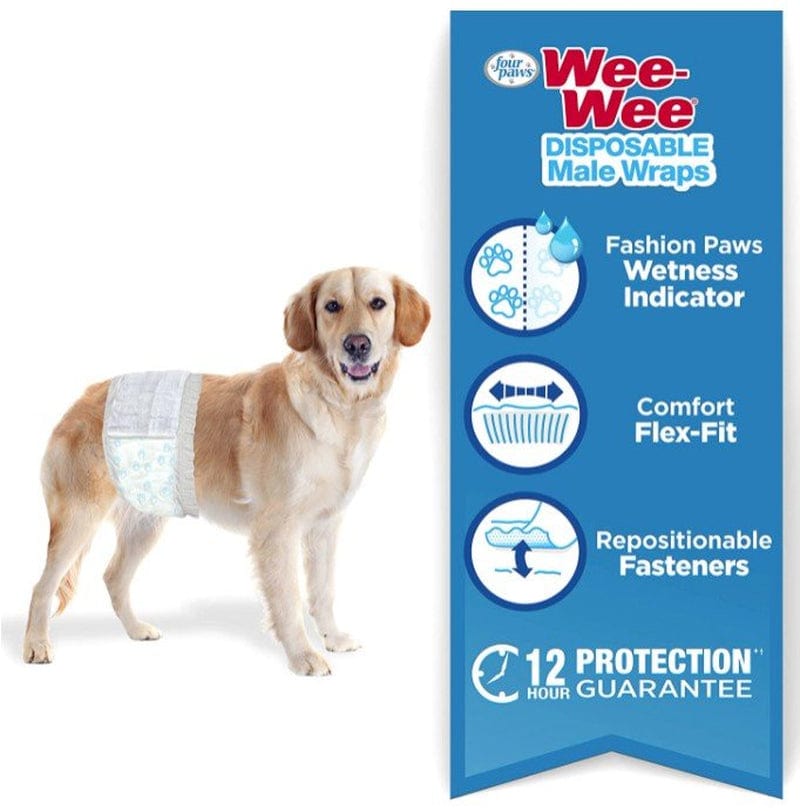 108 Count (3 X 36 Ct) Four Paws Wee Wee Disposable Male Dog Wraps Medium/Large Animals & Pet Supplies > Pet Supplies > Dog Supplies > Dog Diaper Pads & Liners Four Paws   