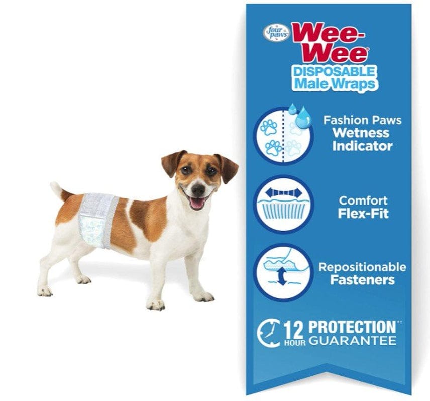 108 Count (3 X 36 Ct) Four Paws Wee Wee Disposable Male Dog Wraps X-Small/Small Animals & Pet Supplies > Pet Supplies > Dog Supplies > Dog Diaper Pads & Liners Four Paws   