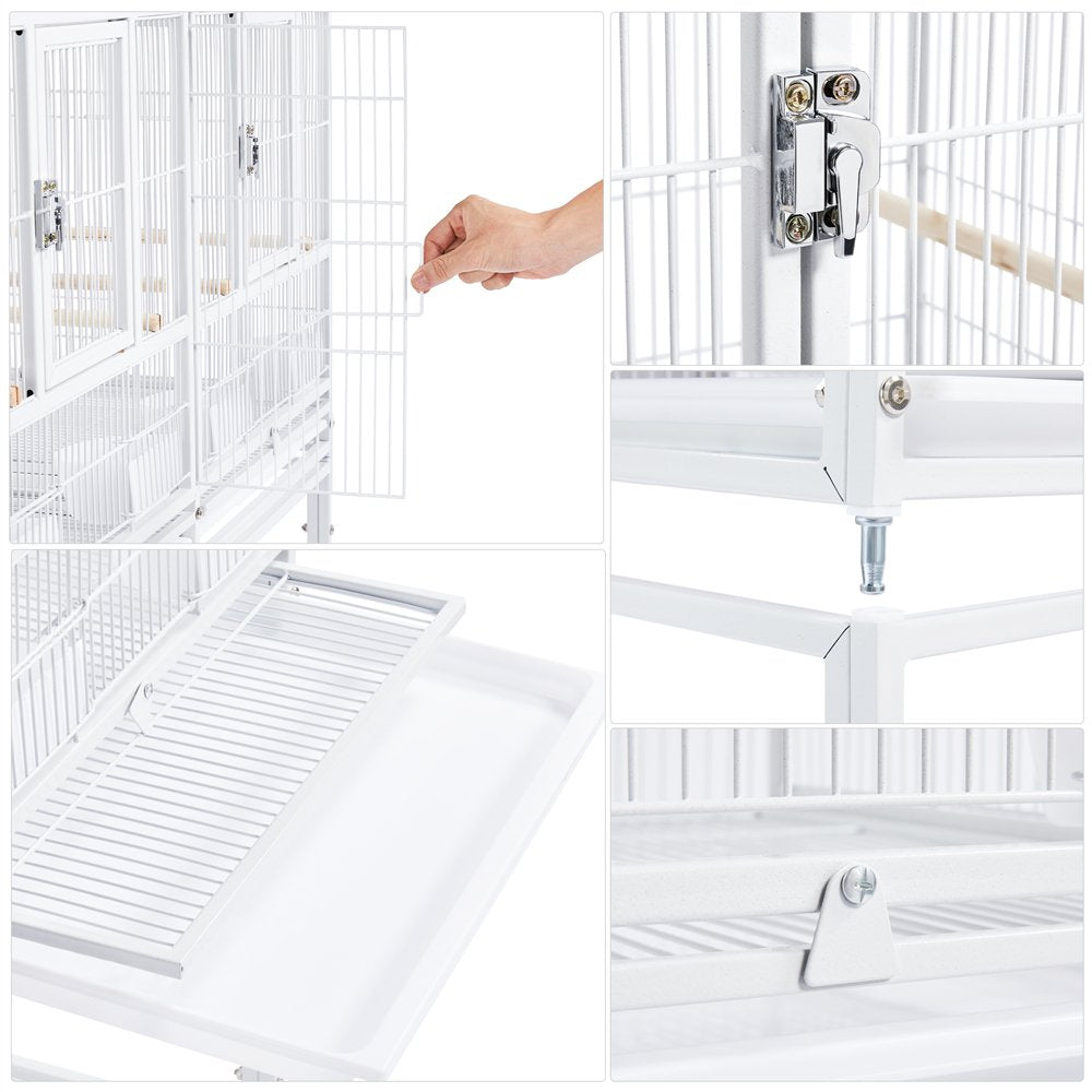 Smilemart Stackable Wide Bird Breeder Cage with Rolling Stand, White, Metal, Divided Animals & Pet Supplies > Pet Supplies > Bird Supplies > Bird Cages & Stands SmileMart   