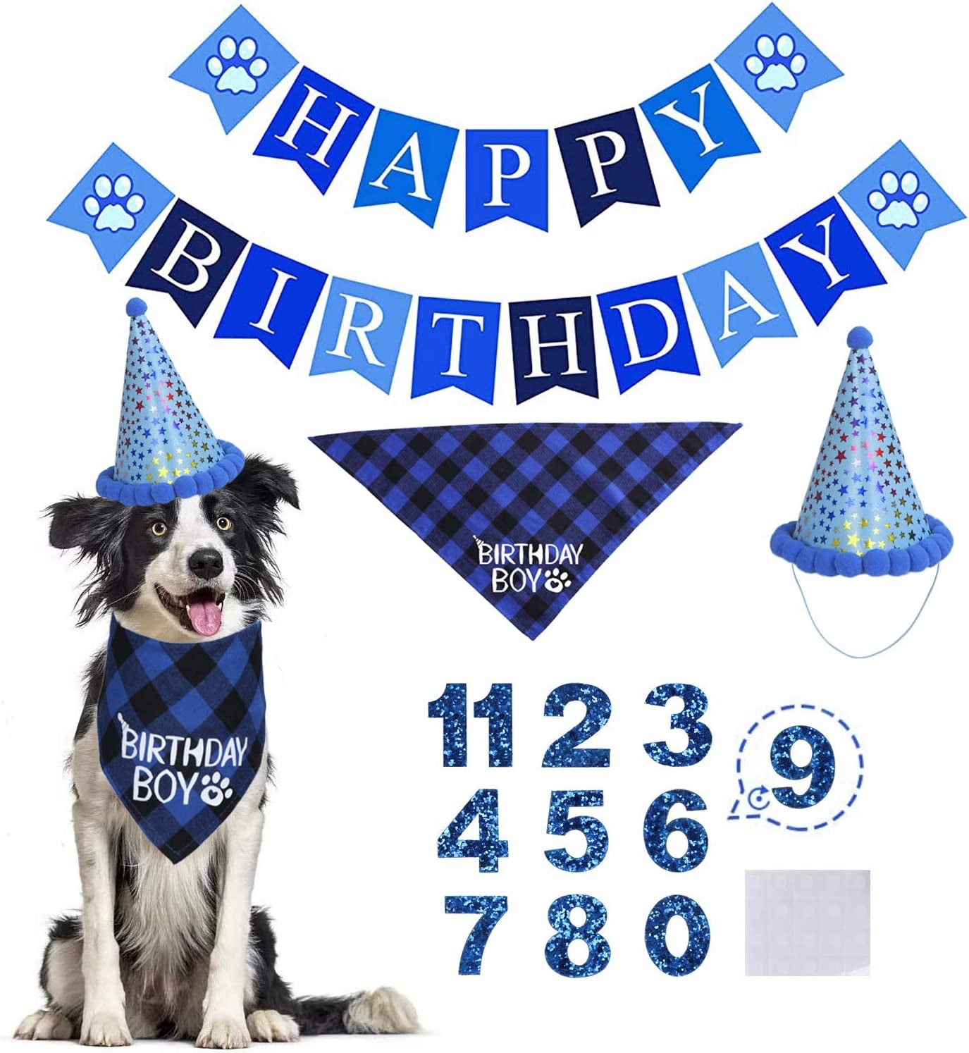 STMK Dog Birthday Party Set, Dog Birthday Bandana Triangle Scarf with Cute Dog Birthday Number Hat Dog Birthday Banner for Dog Birthday Party Supplies Animals & Pet Supplies > Pet Supplies > Dog Supplies > Dog Apparel STMK   