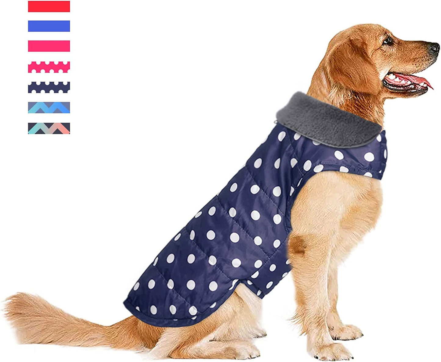 Waterproof Dog Coat, Christmas Dog Jacket for Cold Weather, Warm Reflective Dog Winter Appreal, Windproof Comfy Pet Vest for Small Medium Extra Large Dogs Pets Boy (Blue, XS) Animals & Pet Supplies > Pet Supplies > Dog Supplies > Dog Apparel Petglad Blue Polka Dot M(Chest Girth:16.1-20.1") 