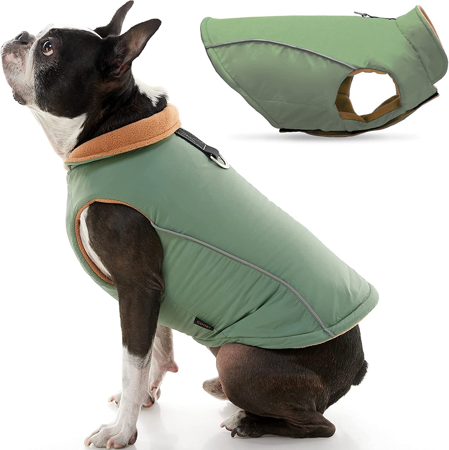 Gooby Sports Vest Dog Jacket - Green, Medium - Reflective Dog Vest with D Ring Leash - Warm Fleece Lined Small Dog Sweater, Hook and Loop Closure - Dog Clothes for Small Dogs Boy or Girl Dog Sweater Animals & Pet Supplies > Pet Supplies > Dog Supplies > Dog Apparel INADI Green X-Large chest (~22.75") 