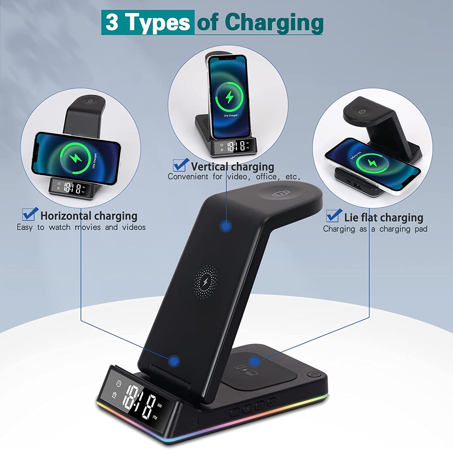 FYY Wireless Charger,5 in 1 Foldable QI Fast Wireless Charging Station Compatible with Iphone 13/12/11 Pro Max/Xs Max/Xr/Xs/X/8/Se,Iwatch Series 7/6/5/4/3/2/Se,Airpods Pro/3/2 - Black