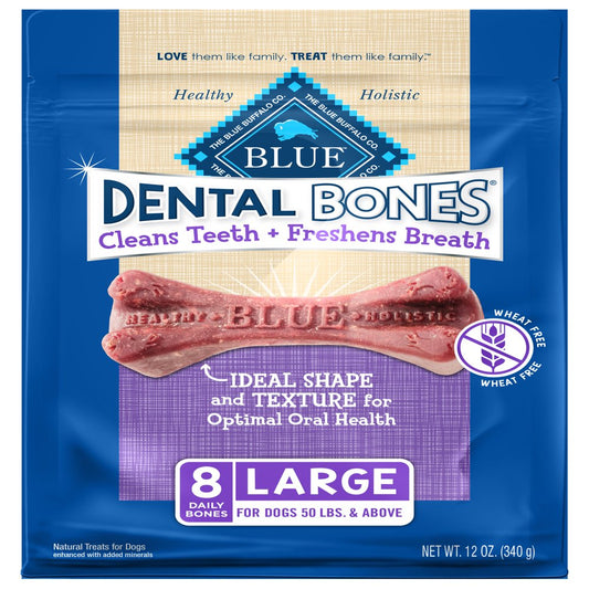 Blue Buffalo Dental Bones Large (50 Lbs and Up) Dental Treats for Adult Dogs, Whole Grain, 12 Oz. Bag
