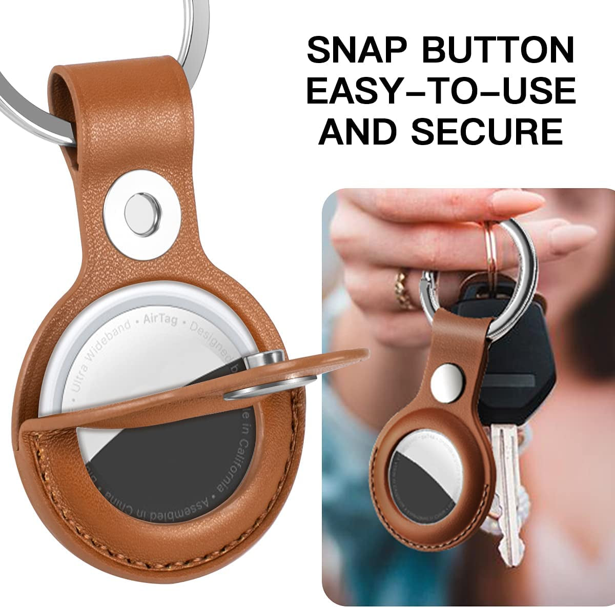 Aicase Case for Airtag with Keychain Ring, Protective Leather Holder Tracker Cover with Keyring Compatible with Apple New Air Tag 2021 for Pets, Keys, Luggage, Backpacks Electronics > GPS Accessories > GPS Cases AICase   