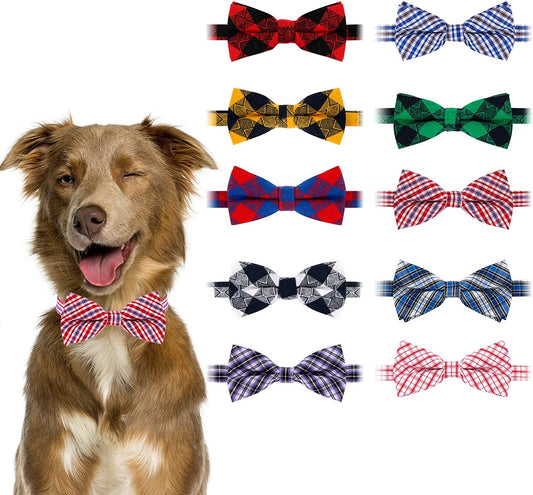 BWOGUE Plaid Dog Bow Ties,10Pcs Pet Bowties Cat Bow Ties,Adjustable Bowties for Small Medium Large Dogs Cats Pets Grooming Accessories Animals & Pet Supplies > Pet Supplies > Dog Supplies > Dog Apparel BWOGUE   