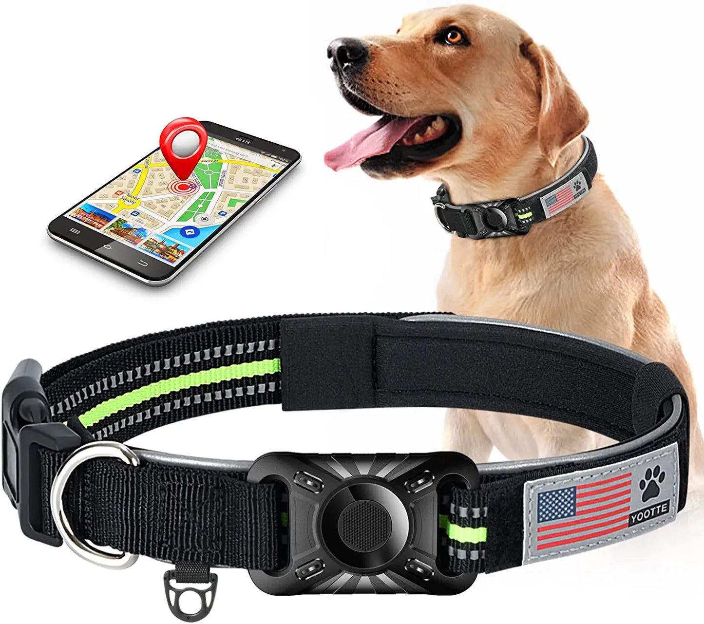 Reflective Airtag Dog Collar with Holder Case, Padded Breathable Dog Collar with Protective Waterproof Airtag Holder Case, Adjustable Nylon Pet Collar GPS Dog Collar for Medium and Large Dogs