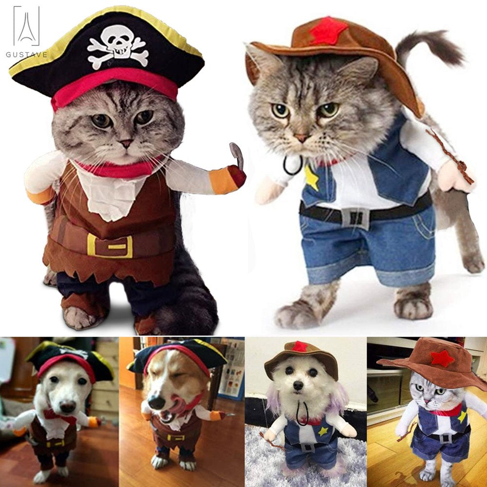 Gustavedesign Halloween Dog Cat Clothes, Funny Cowboy Jacket Suit for Small Dogs & Cats Dressing up Clothes Christmas Halloween Party Apparel "West Cowboy Uniform, L Size" Animals & Pet Supplies > Pet Supplies > Cat Supplies > Cat Apparel GustaveDesign S West Cowboy Uniform 