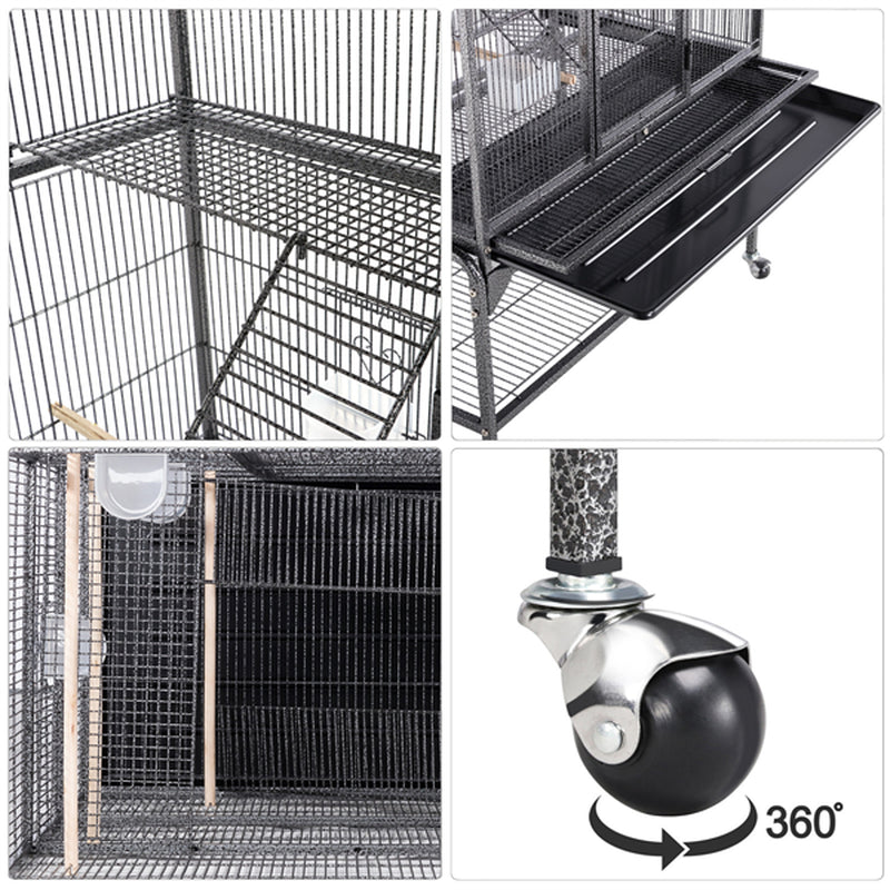 Smilemart 69" H Rolling Extra Large Metal Bird Cage with Detachable Stand for Parrots, Black Animals & Pet Supplies > Pet Supplies > Bird Supplies > Bird Cages & Stands SmileMart   