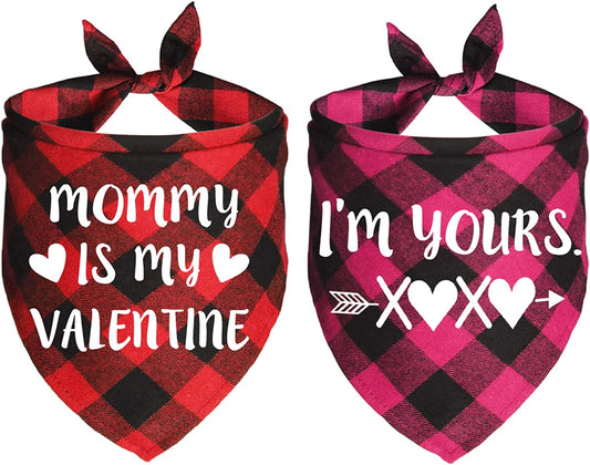 JOTFA 2 Pack Valentine’S Day Dog Bandanas, Plaid Dog Puppy Valentines Bandana Scarf for Small Medium Large Dogs Pets (Red & Pink) Animals & Pet Supplies > Pet Supplies > Dog Supplies > Dog Apparel JOTFA Red & Pink  