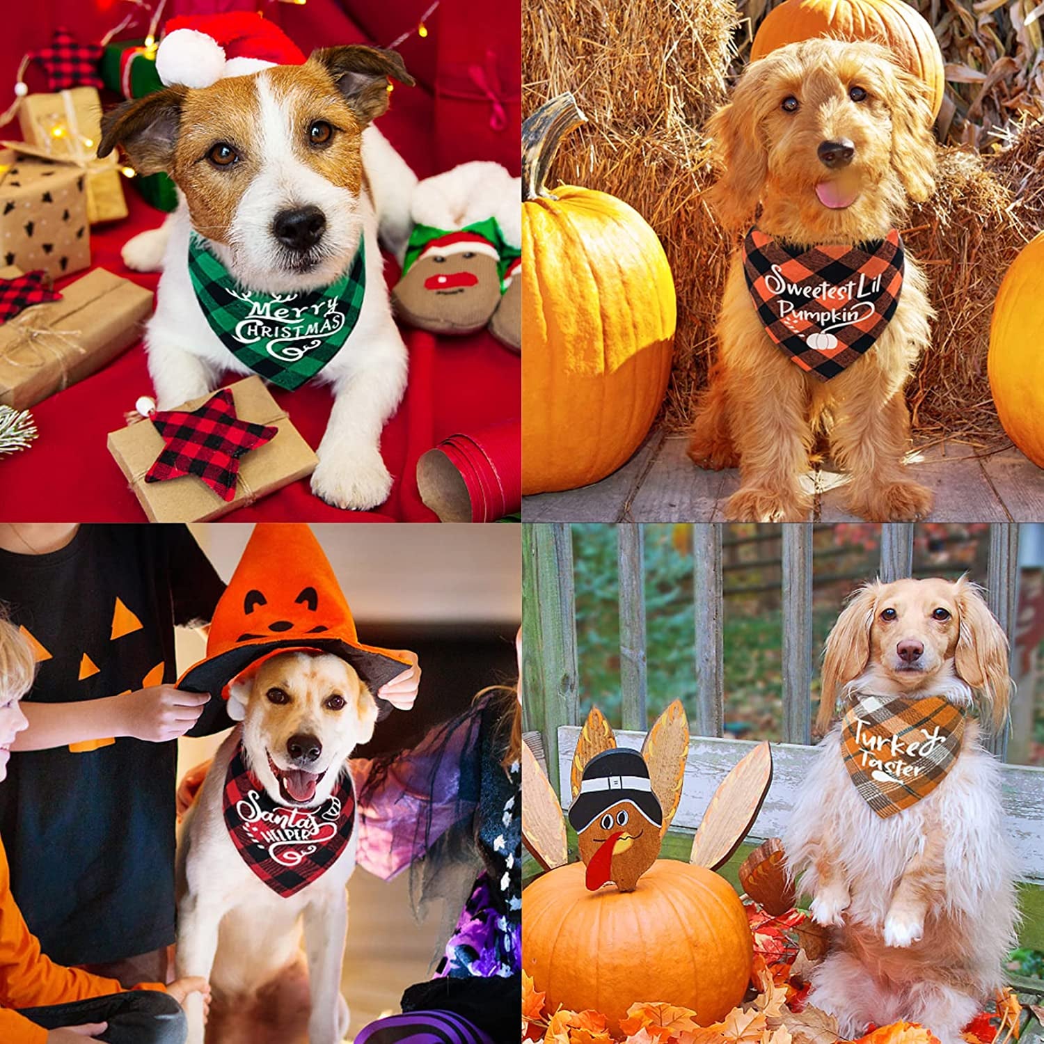 Roberly 4 Pack Holiday Dog Bandanas, Double-Layer Fall Dog Bandana, Autumn Thanksgiving Christmas Dog Bandanas for Small Medium Large Dogs, Triangle Dog Scarf Puppy Costume Bibs Pet Gifts Xmas Decor Animals & Pet Supplies > Pet Supplies > Dog Supplies > Dog Apparel Roberly   