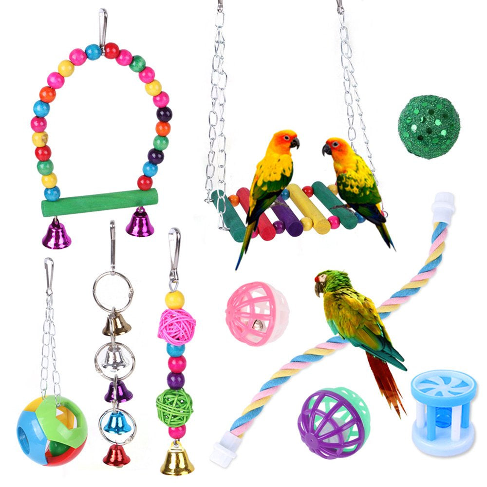 Bird Toys 10Pcs Parrot Chew Toy Swing Ladder Rope Perch for Small Medium Birds Animals & Pet Supplies > Pet Supplies > Bird Supplies > Bird Ladders & Perches WANGFUFU   