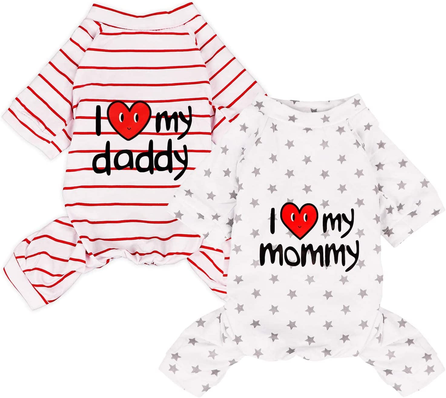 2-Pack Cotton Dog Pajamas Lightweight Dog Onesies for Small Medium Dogs and Cats Puppy Body Suits Cute Baby Dog Jumpsuit I Love My Mommy/Daddy Printed Pet Clothes, Grey Stars/Red Stripes, M Animals & Pet Supplies > Pet Supplies > Dog Supplies > Dog Apparel Scheppend Star & Stripe Large 